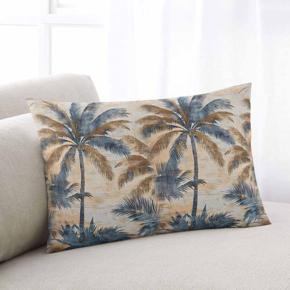 Navy Blue Brown Throw Pillow Cover, Pillowcase Protectors with Zipper, Breathable Decorative Lumbar Pillow Case Cover, Tropical Botanical Palm Leaves Retro Pillow Shams for Couch Sofa 12x20Inch