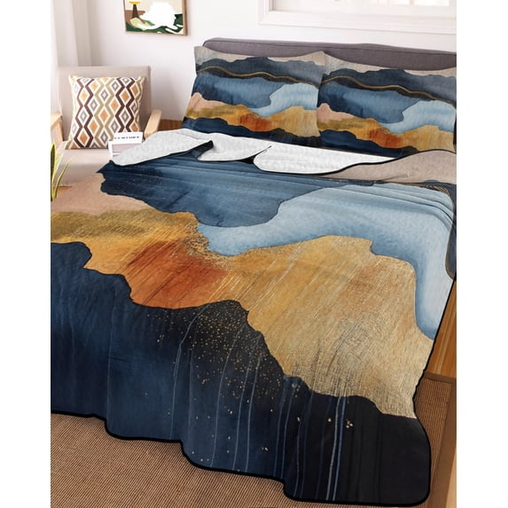 Navy Blue Brown Twin XL Size Down Alternative Comforter, Lightweight Comforter Quilt Bedding Set with Pillow Shams Vintage Modern Artwork Abstract All Seasons Bed Comforter Duvet Insert 68"x98"