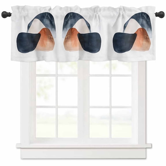Navy Blue Brown Valances for Windows Farmhouse Kitchen Curtains Valances Rod Pocket Valance Curtains for Kitchen Windows Minimalist Modern Abstract Art Luxury Window Valances for Bathroom 54"x18"