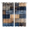 thumbnail image 1 of Navy Blue Brown Wood Kitchen Curtains 63 Inch Length, Farmhouse Vintage Wooden Grommet Top Bedroom Living Room Curtains, Light Filtering Cafe Curtain Drapes 2 Panels Set 84''x63'', 1 of 9