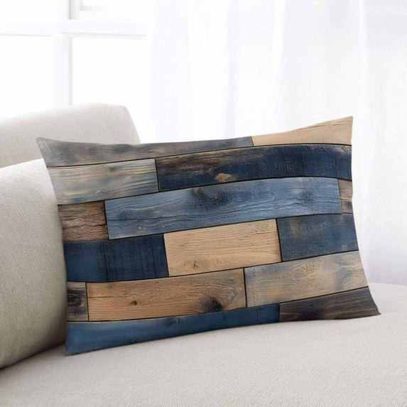 Navy Blue Brown Wood Queen Size Pillow Cover, Pillowcase Protectors with Zipper, Breathable Decorative Throw Pillow Case Cover, Farmhouse Vintage Wooden Pillow Shams for Couch Sofa 20x30Inch