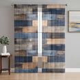 thumbnail image 1 of Navy Blue Brown Wood Semi Sheer Curtains 84 Inch Length 2 Panels Set, Farmhouse Vintage Wooden Sheer Kitchen Curtain Privacy Voile Window Curtain for Living Room Bedroom Rod Pocket Drapes, 1 of 7