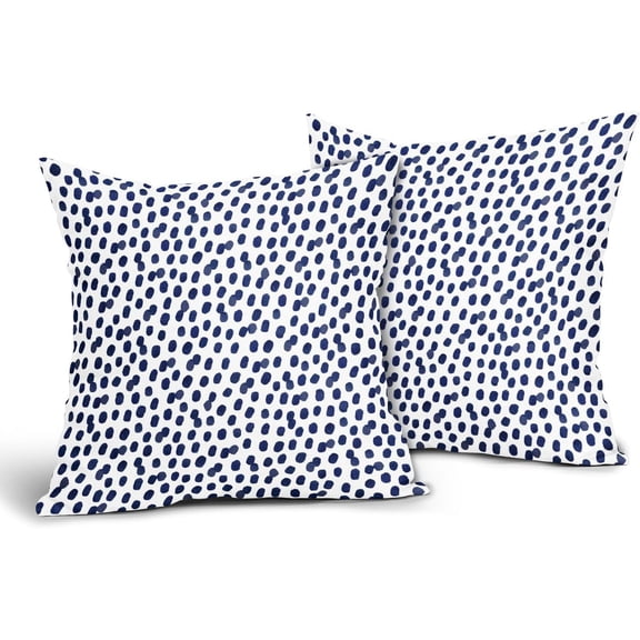 Navy Blue Brushstroke Polka Dot Pillow Covers Set of 2 20x20 Inch Cotton Linen Square Decorative Boho & White Cushion Cover for Sofa Bedroom Ideal for Indoor Outdoor Party Decor