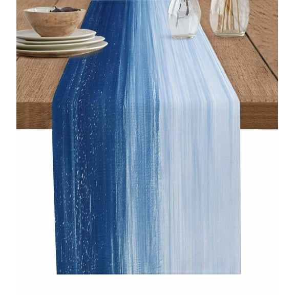 Navy Blue Burlap Cotton Table Runner 13x90 Inches Long, Ombre Modern Oil Painting Aesthetics Abstract Art Farmhouse Table Runners, Outdoor Dining Tablecloths Decor for Baby Shower/Party/Wedding