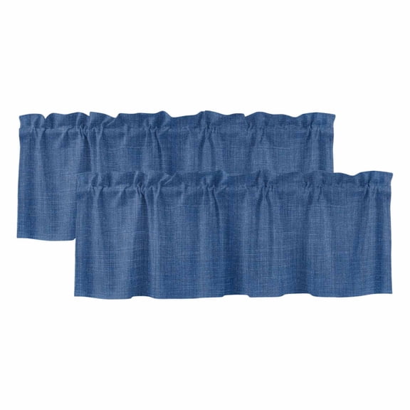 Navy Blue Burlap Texture Window Valance, Farmhouse Vintage Blue 2 Pack Decorative Curtain for Small Windows, Light Filtering Valance with 3” Rod Pocket, 42"W x 12"L