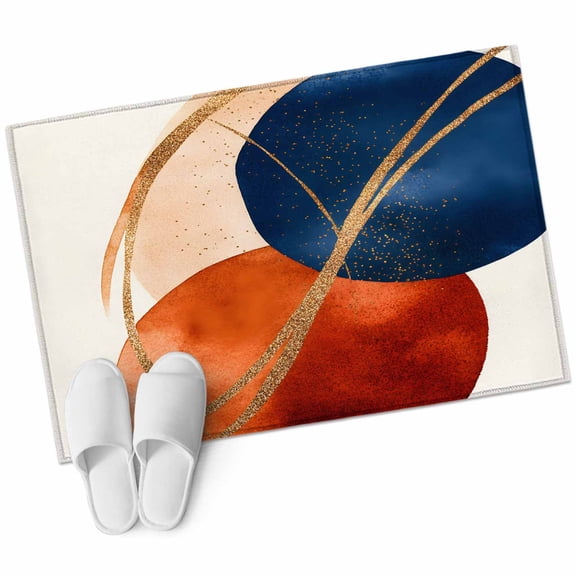 Navy Blue Burnt Orange 2'x3' Washable Rug, Geometric Modern Boho Art Non-Slip Soft Doormat Area Rugs for Entrance Bathroom Bedsides, Carpet for Kitchen Bedroom, Entryway Floor Mat