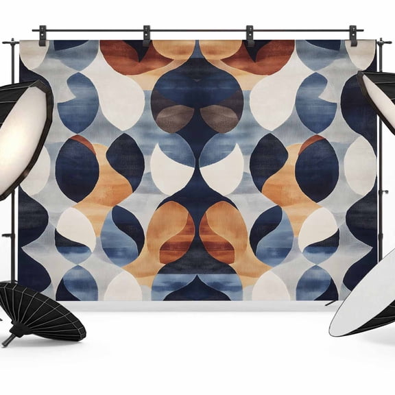 Navy Blue Burnt Orange Backdrop for Photography, Fabric Photo Background Backdrop, Retro Abstract Geometric Photo Booth Background for Portrait Photoshoot Video Wedding Studio Decoration Banner 7x5ft