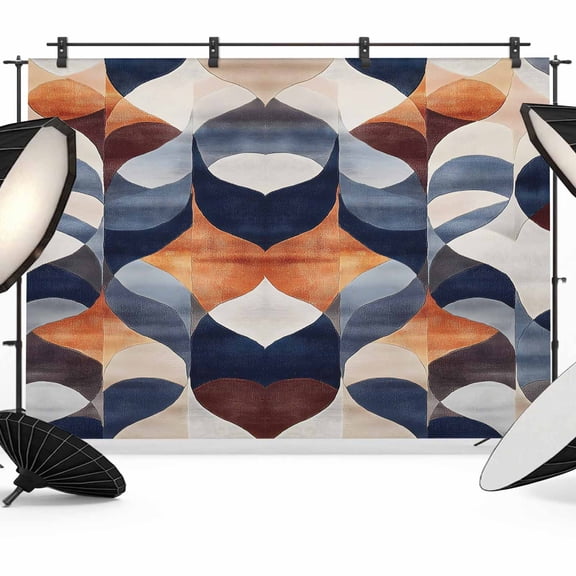 Navy Blue Burnt Orange Backdrop for Photography, Fabric Photo Background Backdrop, Retro Geometric Abstract Photo Booth Background for Portrait Photoshoot Video Wedding Studio Decoration Banner 7x5ft