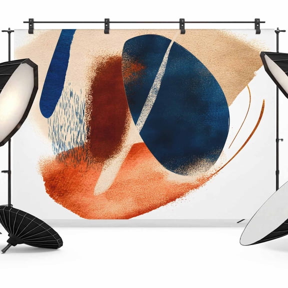 Navy Blue Burnt Orange Backdrop for Photoshoot,Photography Photo Studio Background Wall Backdrop,Abstract Contemporary Geometric Back Drop Banner Panel for Portraits Wedding Live Streaming 8x6Ft