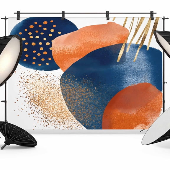 Navy Blue Burnt Orange Backdrop for Photoshoot,Photography Photo Studio Background Wall Backdrop,Abstract Modern Geometric Back Drop Banner Panel for Portraits Wedding Live Streaming Decor 7x5Ft