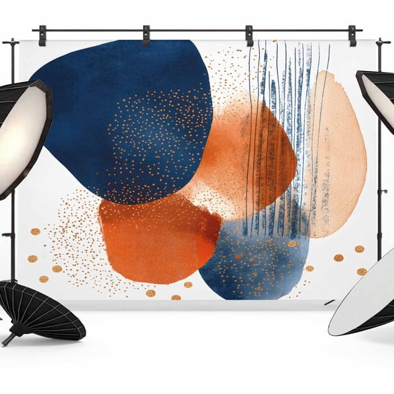 Navy Blue Burnt Orange Backdrop for Photoshoot,Photography Photo Studio Background Wall Backdrop,Artwork Vintage Geometric Back Drop Banner Panel for Portraits Wedding Live Streaming Decor 7x5Ft