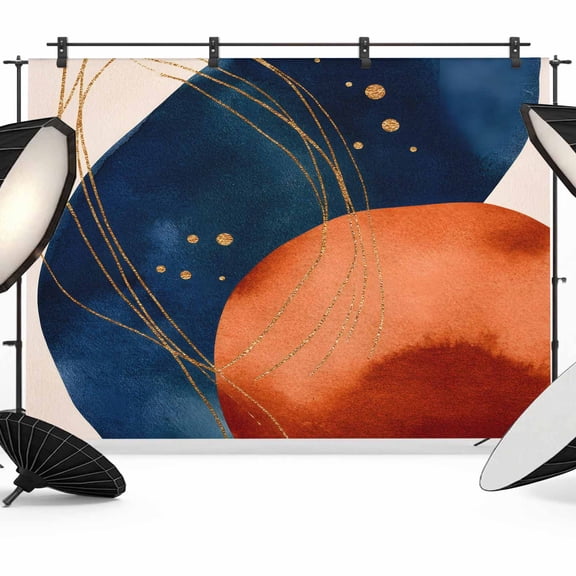 Navy Blue Burnt Orange Backdrop for Photoshoot,Photography Photo Studio Background Wall Backdrop,Boho Artwork Geometric Modern Back Drop Banner Panel for Portraits Wedding Party Live Streaming 12x8Ft