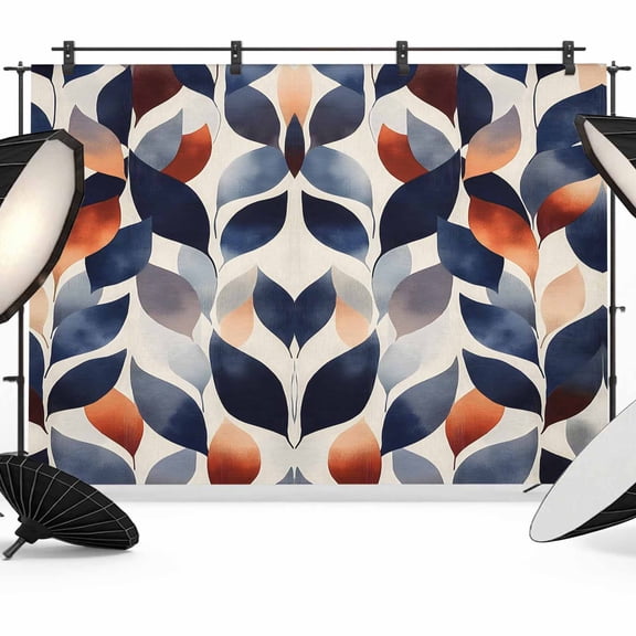 Navy Blue Burnt Orange Backdrop for Photoshoot,Photography Photo Studio Background Wall Backdrop,Botanical Abstract Palm Leaf Back Drop Banner Panel for Portraits Wedding Party Live Streaming 7x5Ft