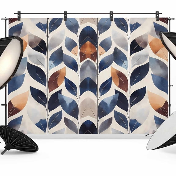 Navy Blue Burnt Orange Backdrop for Photoshoot,Photography Photo Studio Background Wall Backdrop,Botanical Palm Leaf Abstract Back Drop Banner Panel for Portraits Wedding Party Live Streaming 7x5Ft
