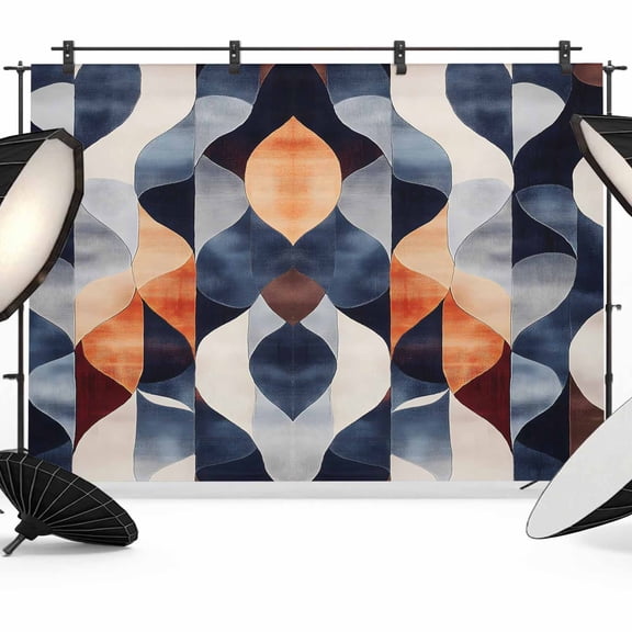 Navy Blue Burnt Orange Backdrop for Photoshoot,Photography Photo Studio Background Wall Backdrop,Geometric Retro Abstract Back Drop Banner Panel for Portraits Wedding Party Live Streaming Decor 7x5Ft