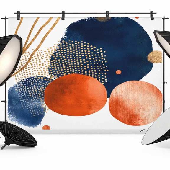 Navy Blue Burnt Orange Backdrop for Photoshoot,Photography Photo Studio Background Wall Backdrop,Middle Century Modern Geometric Back Drop Banner Panel for Portraits Wedding Live Streaming 7x5Ft