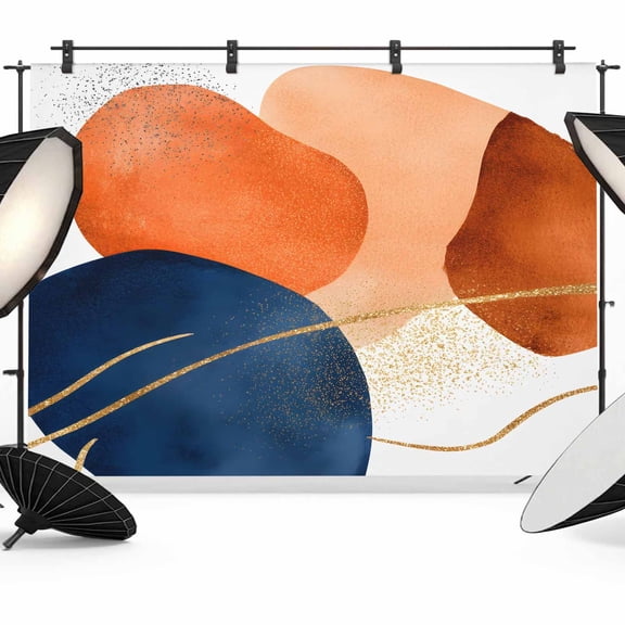 Navy Blue Burnt Orange Backdrop for Photoshoot, Photography Photo Studio Background Wall Backdrop, Modern Retro Geometric Back Drop Banner Panel for Portraits Wedding Party Live Streaming Decor 7x5Ft