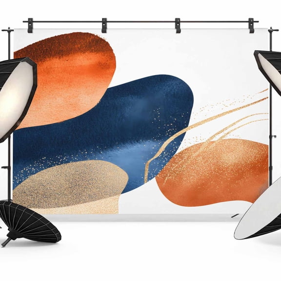 Navy Blue Burnt Orange Backdrop for Photoshoot,Photography Photo Studio Background Wall Backdrop,Modern Retro Geometric Boho Back Drop Banner Panel for Portraits Wedding Party Live Streaming 12x8Ft