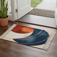 thumbnail image 1 of Navy Blue Burnt Orange Bathroom Rug 2'x3', Modern Boho Art Geometric Low Profile Front Entryway Rug with Tassels, Woven Cotton Washable Kitchen Mat Carpet for Foyer Bedroom Back Door Decor, 1 of 9