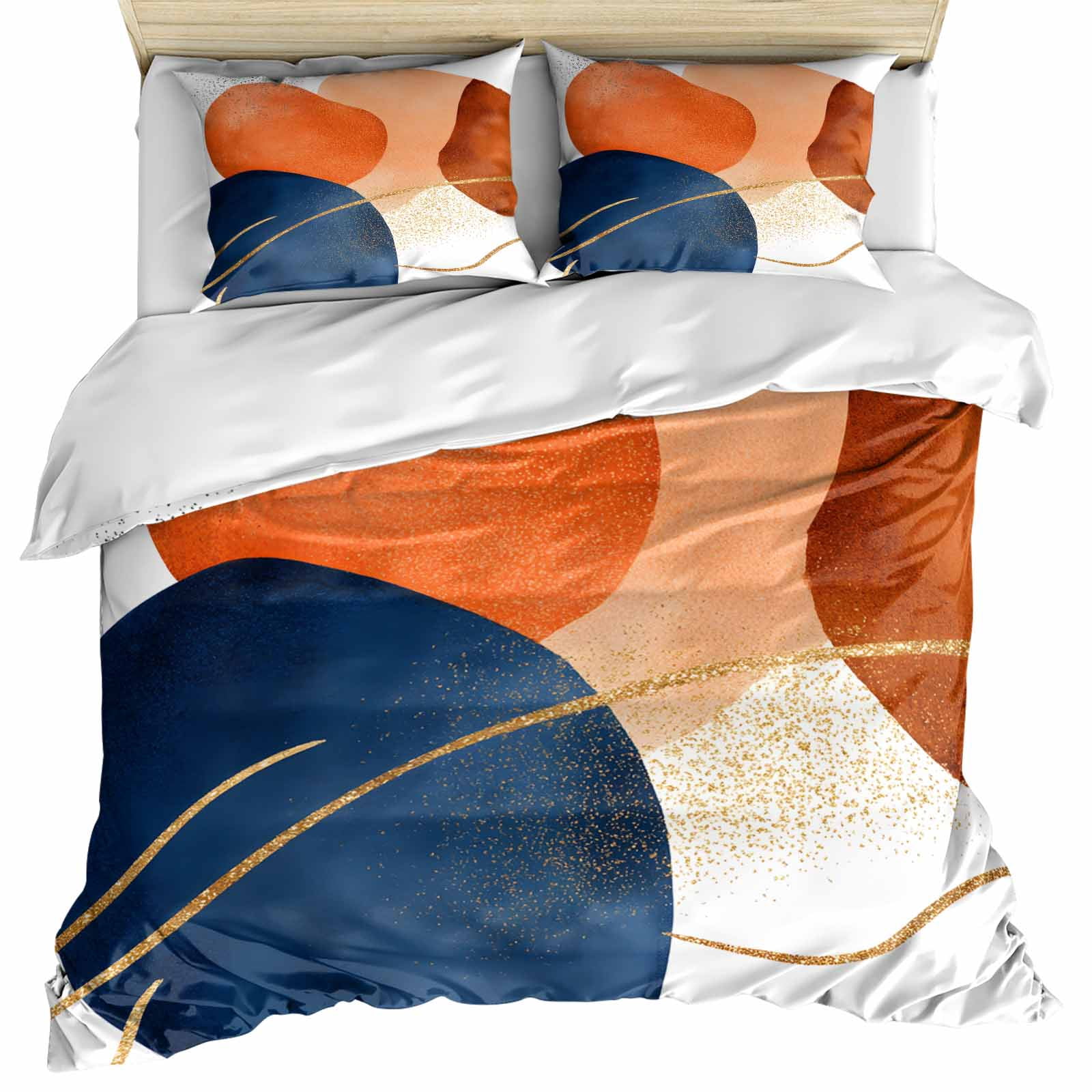 Navy Blue Burnt Orange Bedding 3 Piece Duvet Cover Set California King, Modern Retro Geometric Soft Microfiber Comforter Cover with Zipper Closure & Pillowcases, Wrinkle & FadeResistant Quilt Cover
