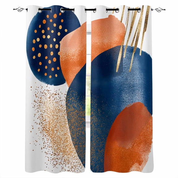 Navy Blue Burnt Orange Blackout Curtains 39 Inches Long for Bedroom, Abstract Modern Geometric Thermal Insulated Room Darkening Black Out Window Curtain Panels Grommet Drapes for Living Room
