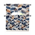 thumbnail image 1 of Navy Blue Burnt Orange Botanical Swag Kitchen Curtains Sets for Windows 24 Inch Length, Wildflower Palm Leaf Short Window Curtain Panels Swags Valances and Tiers 3 Piece Set for Cafe/Dining Room, 1 of 5