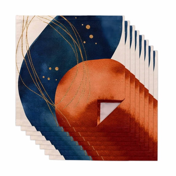 Navy Blue Burnt Orange Cloth Napkins, Boho Artwork Geometric Modern Washable and Reusable Dinner Napkins Set of 8, Table Napkin for Kitchen Party Birthday Wedding Hotel Housewarming 20"x20"