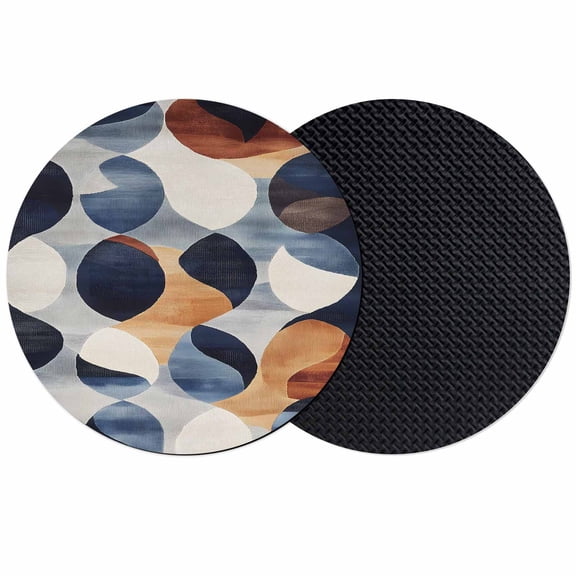 Navy Blue Burnt Orange Coasters Set of 2, Retro Abstract Geometric Absorbent Coasters for Drinks, Coaster for Bar Office Dining Coffee Table Accessories Decor, Non Slip Round Desk Coaster