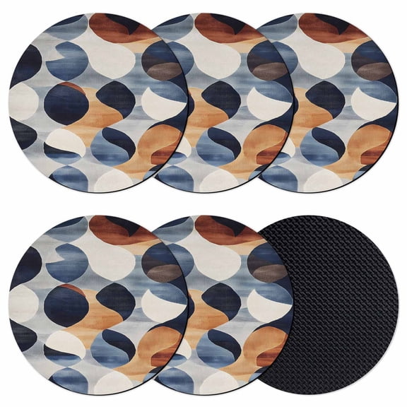 Navy Blue Burnt Orange Coasters Set of 6, Retro Abstract Geometric Absorbent Coasters for Drinks, Coaster for Bar Office Dining Coffee Table Accessories Decor, Non Slip Round Desk Coaster