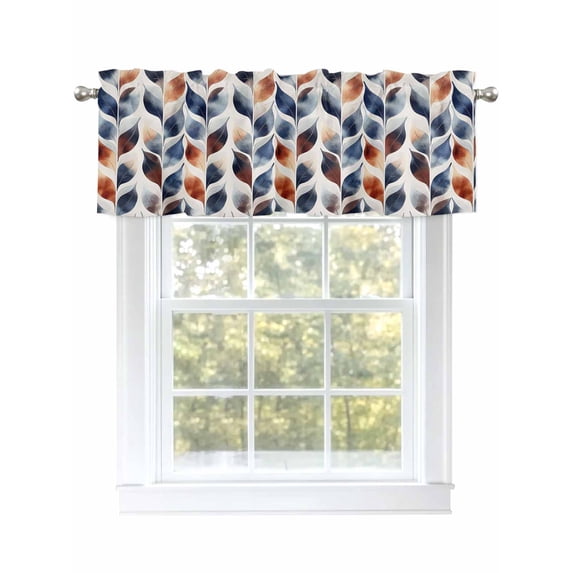 Navy Blue Burnt Orange Curtain Valances for Windows, Abstract Palm Leaf Botanical Kitchen Valance Window Treatment, Light Filtering Block Curtains for Bathroom/Bedroom/Living Room 42'' x 18''