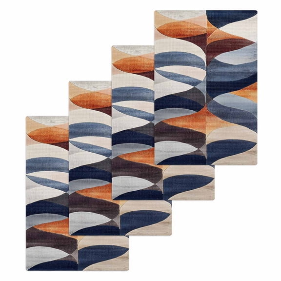 Navy Blue Burnt Orange Hand Towels Set, Waffle Weave Kitchen Towels 4 Pieces, Retro Geometric Abstract Microfiber Hair Face Bath Tea Towel Absorbent Quick Drying Cleaning Dish Cloths, 15.7"x23.6"