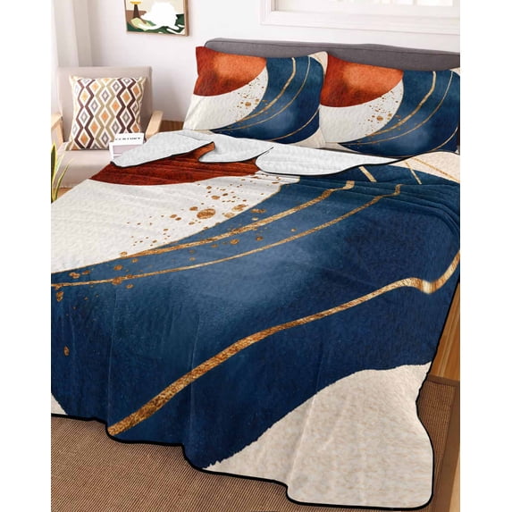 Navy Blue Burnt Orange King Size Down Alternative Comforter, Lightweight Comforter Quilt Bedding Set with Pillow Shams Modern Boho Art Geometric All Seasons Bed Comforter Duvet Insert 96"x106"
