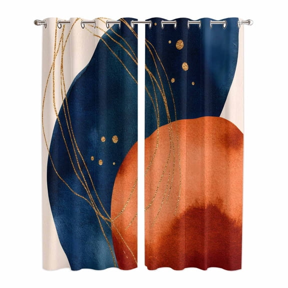 Navy Blue Burnt Orange Kitchen Curtains 84 Inch Length, Boho Artwork Geometric Modern Grommet Top Bedroom Living Room Curtains, Light Filtering Cafe Curtain Drapes 2 Panels Set 84''x84''