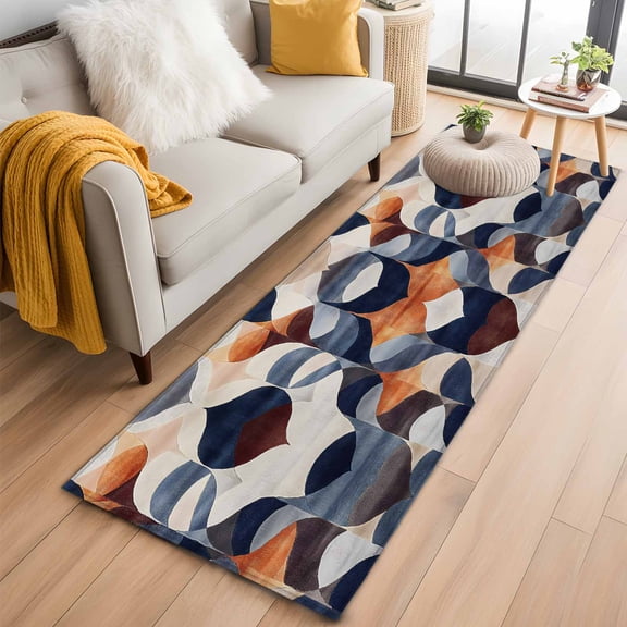 Navy Blue Burnt Orange Kitchen Runner Rug 2x6 Washable Runners for Hallway Non Slip Retro Geometric Abstract Large Area Rug Indoor Floor Carpet for Bathroom Laundry Entryway Bedroom Living Room