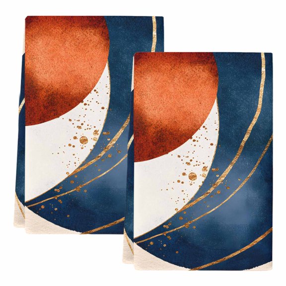Navy Blue Burnt Orange Kitchen Towels Set of 2, Modern Boho Art Geometric Soft Microfiber Dish Towels, Absorbent Quick-Dry Washable Dishcloths for Kitchen Cleaning, Drying Dishes, 18x28 Inches