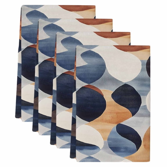 Navy Blue Burnt Orange Kitchen Towels Set of 4, Retro Abstract Geometric Soft Microfiber Dish Towels, Absorbent Quick-Dry Washable Dishcloths for Kitchen Cleaning, Drying Dishes, 18x28 Inches