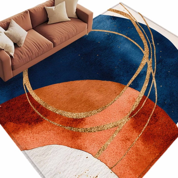 Navy Blue Burnt Orange Large Area Rugs for Bedroom Living Room, Soft Non Slip Carpet Bedside Rug, Boho Art Modern Geometric Rectangular Floor Cover Kitchen Accent Rug 5'x7' for Dining Room/Office