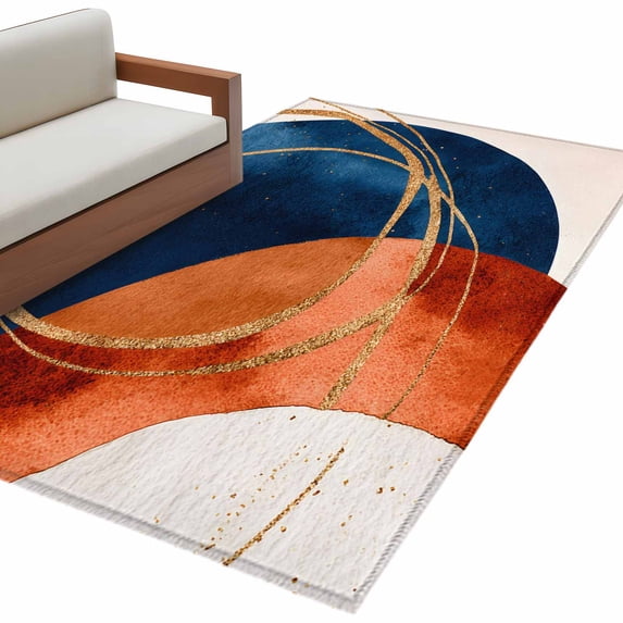 Navy Blue Burnt Orange Large Area Rugs for Bedroom Living Room, Soft Non Slip Carpet Bedside Rug, Boho Art Modern Geometric Rectangular Floor Cover Kitchen Accent Rug 3'x5' for Dining Room/Office