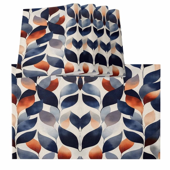 Navy Blue Burnt Orange Placemats for Dinning Table Set of 6, Botanical Abstract Palm Leaf Burlap Kitchen Place Mats Waterproof Cloth Table Mats, Indoor Outdoor Placemats Easy Clean Dinner Decor