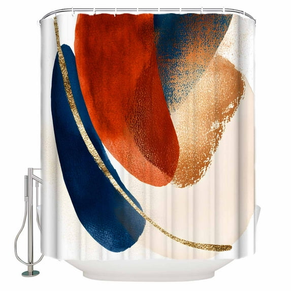 Navy Blue Burnt Orange Shower Curtains for Bathroom Waterproof Fabric Bath Curtains Decor Bath Tub Curtain Artwork Geometric Retro Decorative Shower Curtain Sets with 12 Hooks, 72x72 Inch