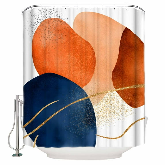 Navy Blue Burnt Orange Shower Curtains for Bathroom Waterproof Fabric Bath Curtains Decor Bath Tub Curtain Modern Retro Geometric Decorative Shower Curtain Sets with 12 Hooks, 72x72 Inch