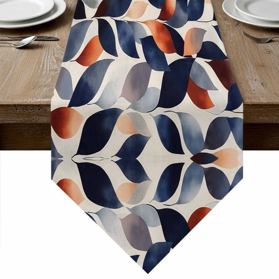 Navy Blue Burnt Orange Table Runner Linen Burlap Table Runner 72 Inches Long Botanical Abstract Palm Leaf Dresser Scarves for Kitchen Island Coffee Dining Party Wedding Banquet Holiday Decor 14"x72"