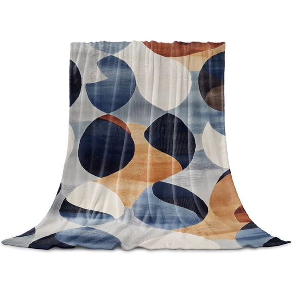 Navy Blue Burnt Orange Throw Blanket for Couch, Soft Lightweight Flannel Fleece Blanket, Retro Abstract Geometric Microfiber Plush All Season Decorative Blankets Gifts for Sofa Office Travel 40"x50"