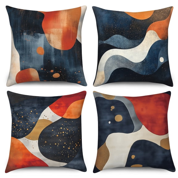 Navy Blue Burnt Orange Throw Pillow Covers 20x20 Set of 4,Abstract Boho Decorative Pillow Cases for Bedroom Sofa Couch