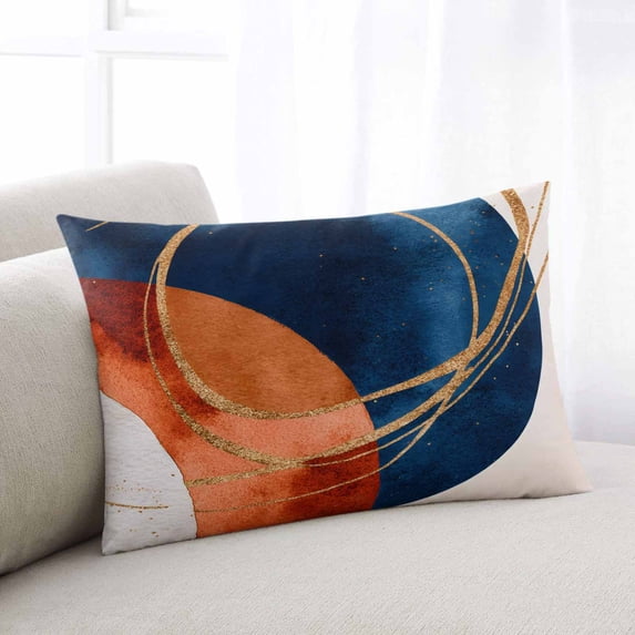 Navy Blue Burnt Orange Throw Pillow Covers, Boho Art Modern Geometric Soft Breathable Pillow Cases with Invisible Zipper for Sleeping, Small Pillowcases for Couch Bed Sofa Chair 16x24 Inches