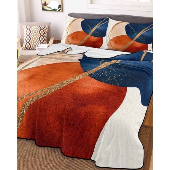 Navy Blue Burnt Orange Twin Size Down Alternative Comforter, Lightweight Comforter Quilt Bedding Set with Pillow Shams Geometric Modern Boho Art All Seasons Bed Comforter Duvet Insert 68"x86"