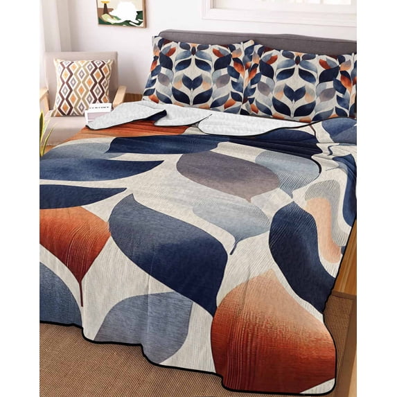 Navy Blue Burnt Orange Twin XL Size Down Alternative Comforter, Lightweight Comforter Quilt Bedding Set with Pillow Shams Botanical Abstract Palm Leaf All Seasons Bed Comforter Duvet Insert 68"x98"