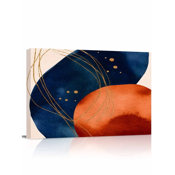 Navy Blue Burnt Orange Wall Art for Living Room,Canvas Picture Wall Decor for Bathroom Bedroom,Boho Artwork Geometric Modern Painting Artwork for Office Kitchen Hallway Dining Room Home Decor 12"x16"