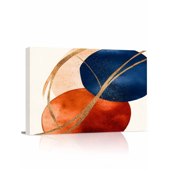 Navy Blue Burnt Orange Wall Art for Living Room,Canvas Picture Wall Decor for Bathroom Bedroom,Geometric Modern Boho Art Painting Artwork for Office Kitchen Hallway Dining Room Home Decor 12"x16"