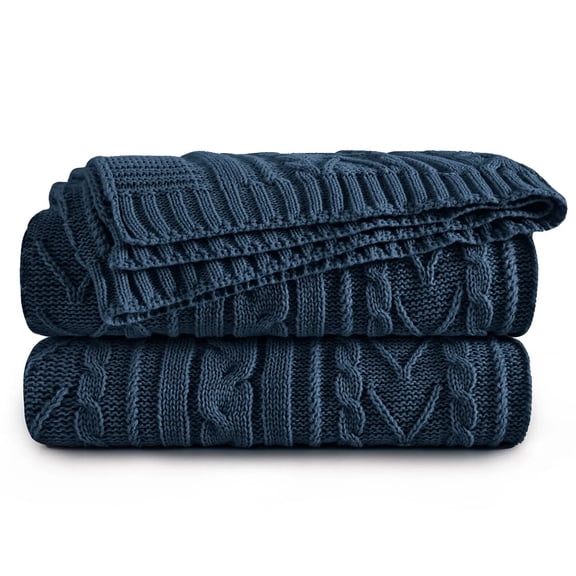 Navy Blue Cable Knit Throw Blanket Oversized 60" x 80" Super Soft Comfy Knitt...